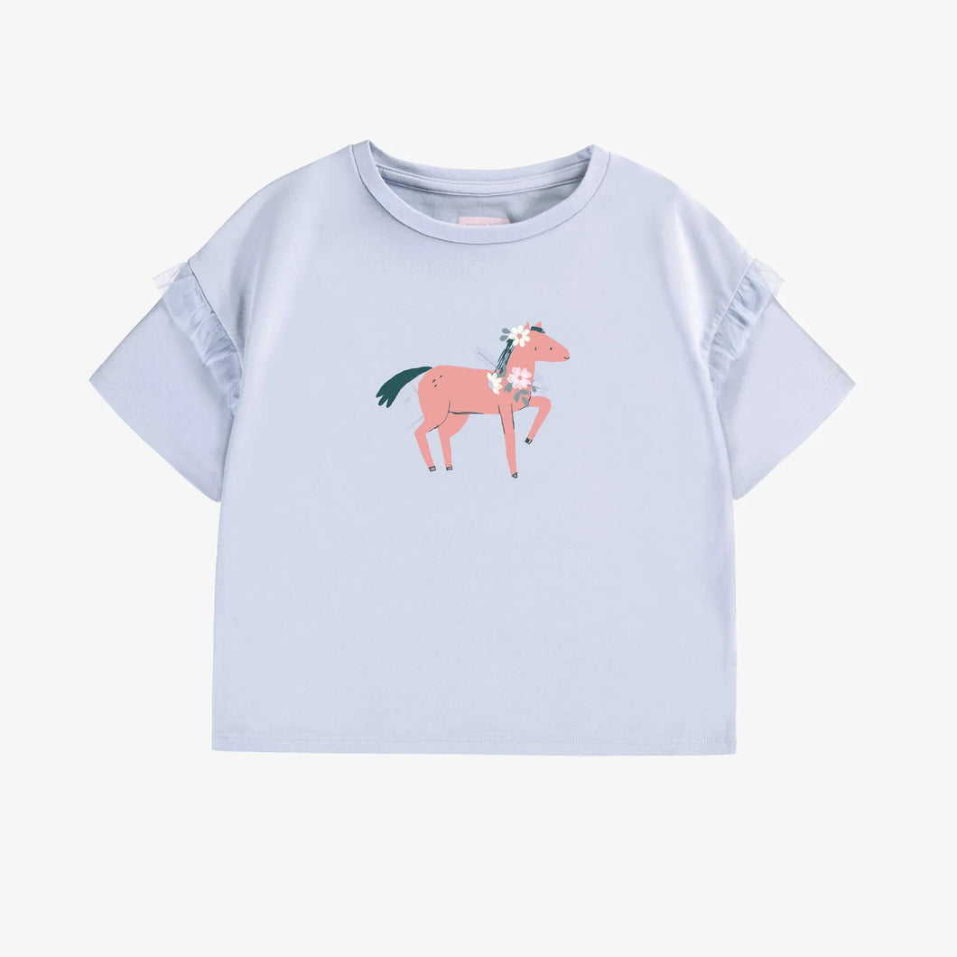 Souris Mini Girls Horse T-Shirt w/Ruffle - Pale Blue