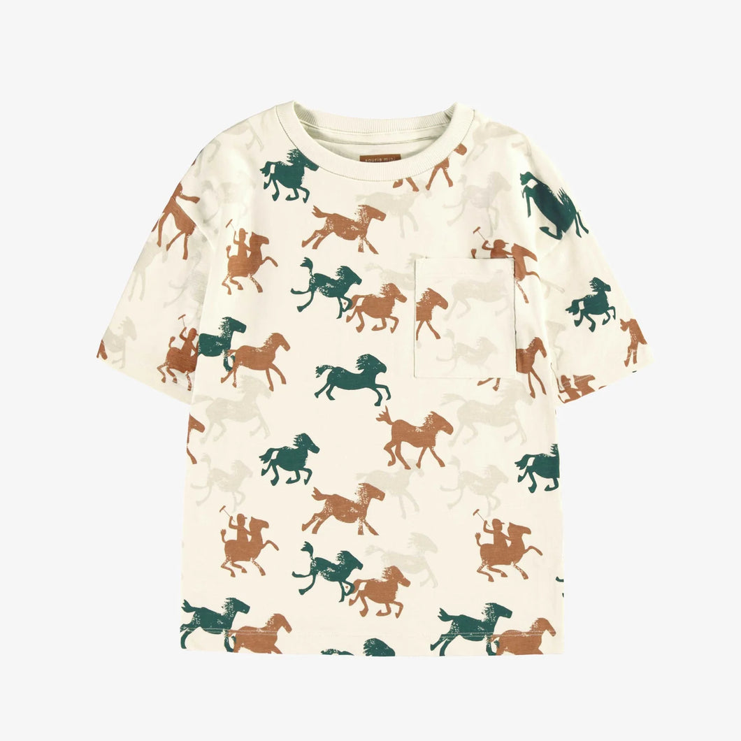 Souris Mini Boys Horse Print Jersey T-Shirt - Cream
