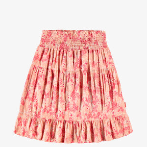 Souris Mini Girls Flared Viscose Dress - Floral Print on Pink
