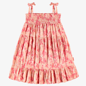 Souris Mini Girls Flared Viscose Dress - Floral Print on Pink