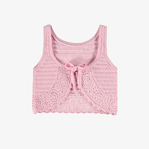 Souris Mini Girls Crocheted Knit Tank Top & Sleeveless Vest - Soft Pink