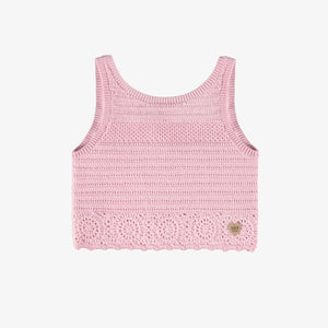 Souris Mini Girls Crocheted Knit Tank Top & Sleeveless Vest - Soft Pink