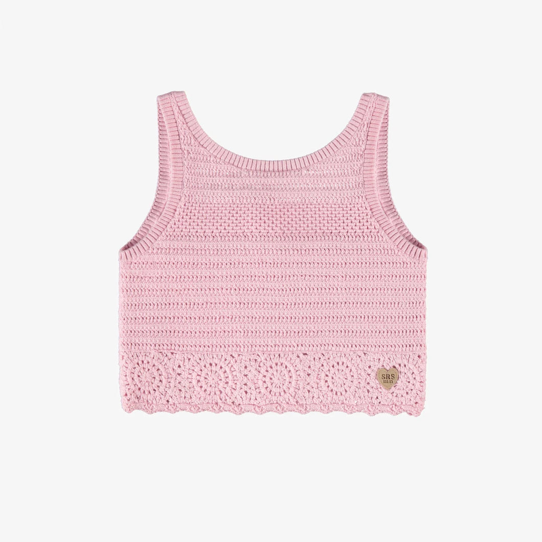 Souris Mini Girls Crocheted Knit Tank Top & Sleeveless Vest - Soft Pink