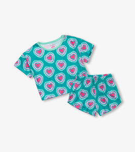 Hatley Girls Glowing Hearts Tee and Shorts Pajama Set