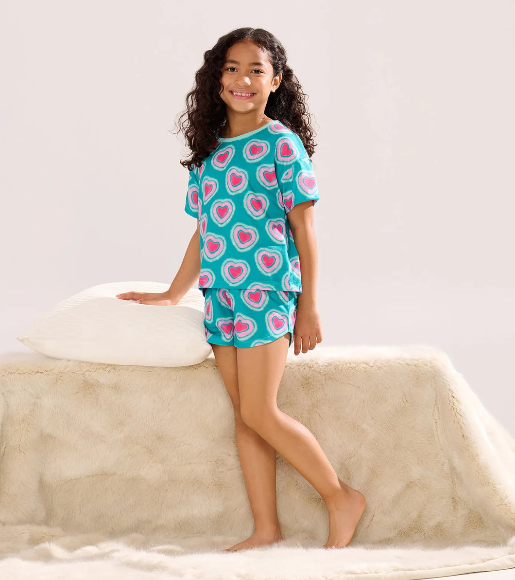 Hatley Girls Glowing Hearts Tee and Shorts Pajama Set