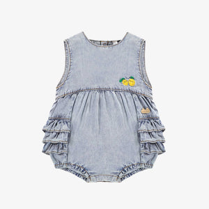 Souris Mini Baby Girls One Piece in Denim w/Ruffles - Pale Blue
