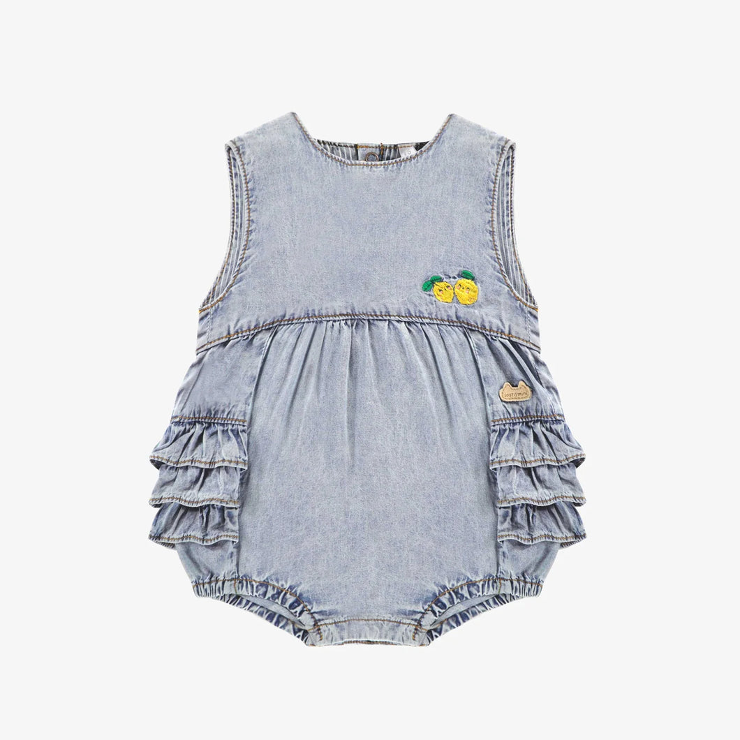 Souris Mini Baby Girls One Piece in Denim w/Ruffles - Pale Blue