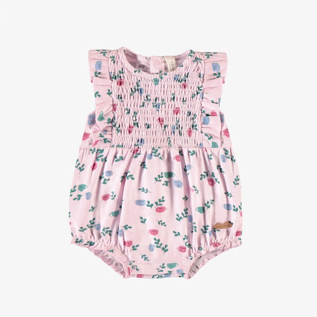 Souris Mini Baby Girls Tea Cups & Flowers Print One Piece - Pink