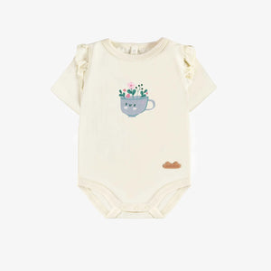 Souris Mini Baby Girls Bodysuit w/Smiling Cup - Cream