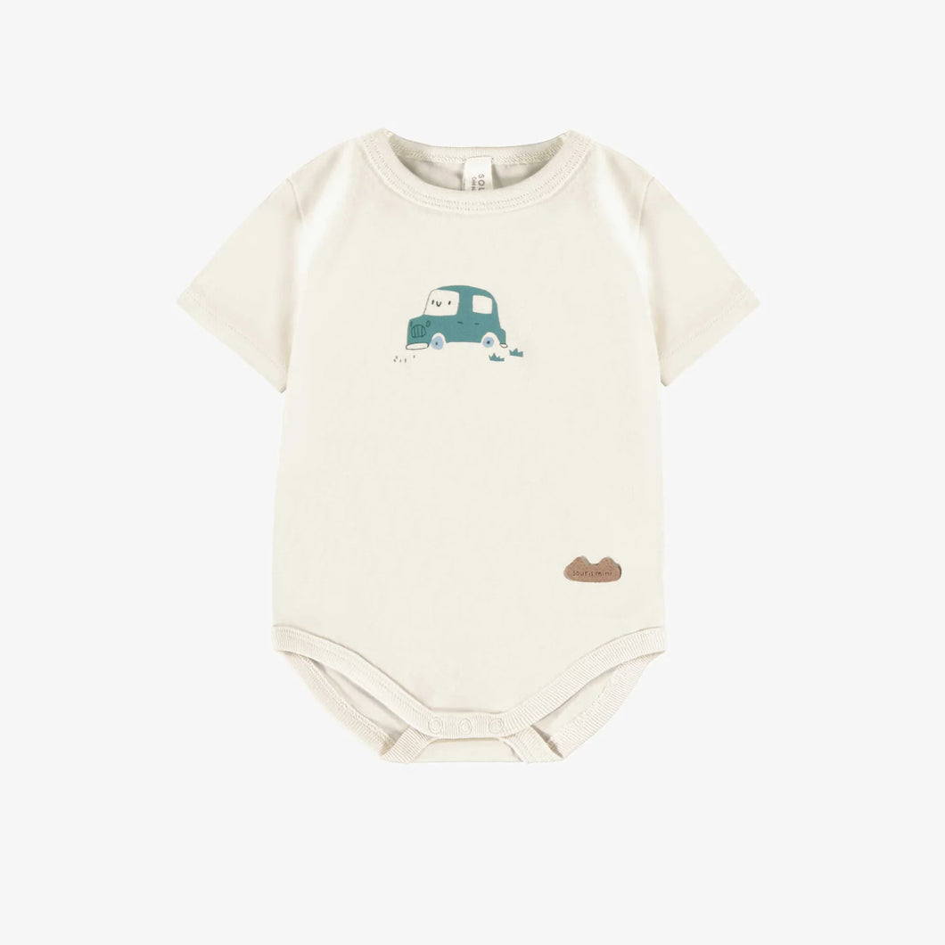 Souris Mini Baby Boys Bodysuit w/Smiling Car - Cream