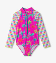 Load image into Gallery viewer, Hatley Girls Printed Palms Long Sleeve Rashguard Swimsuit

