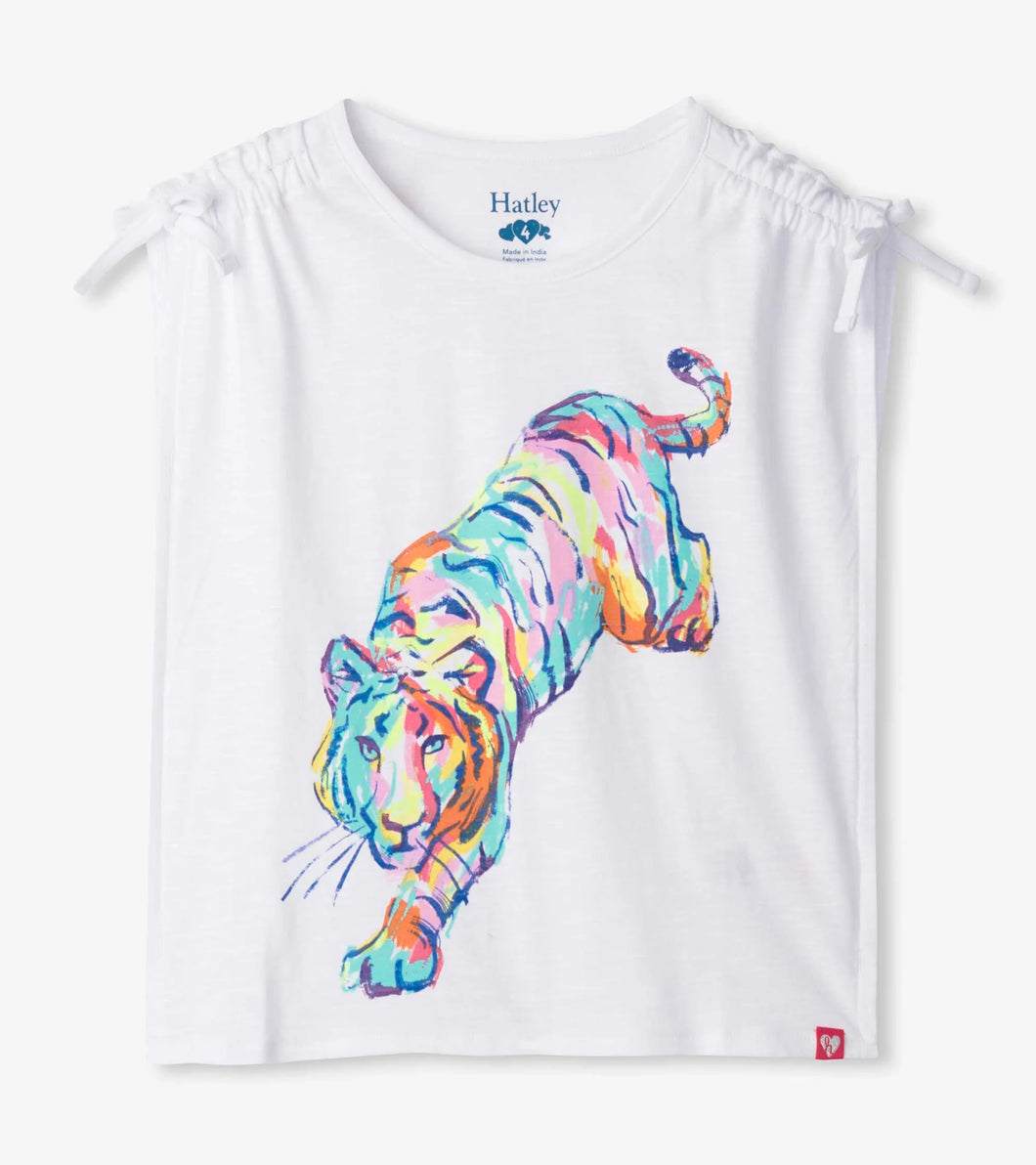 Hatley Girls Tiger Cinched Shoulder Top