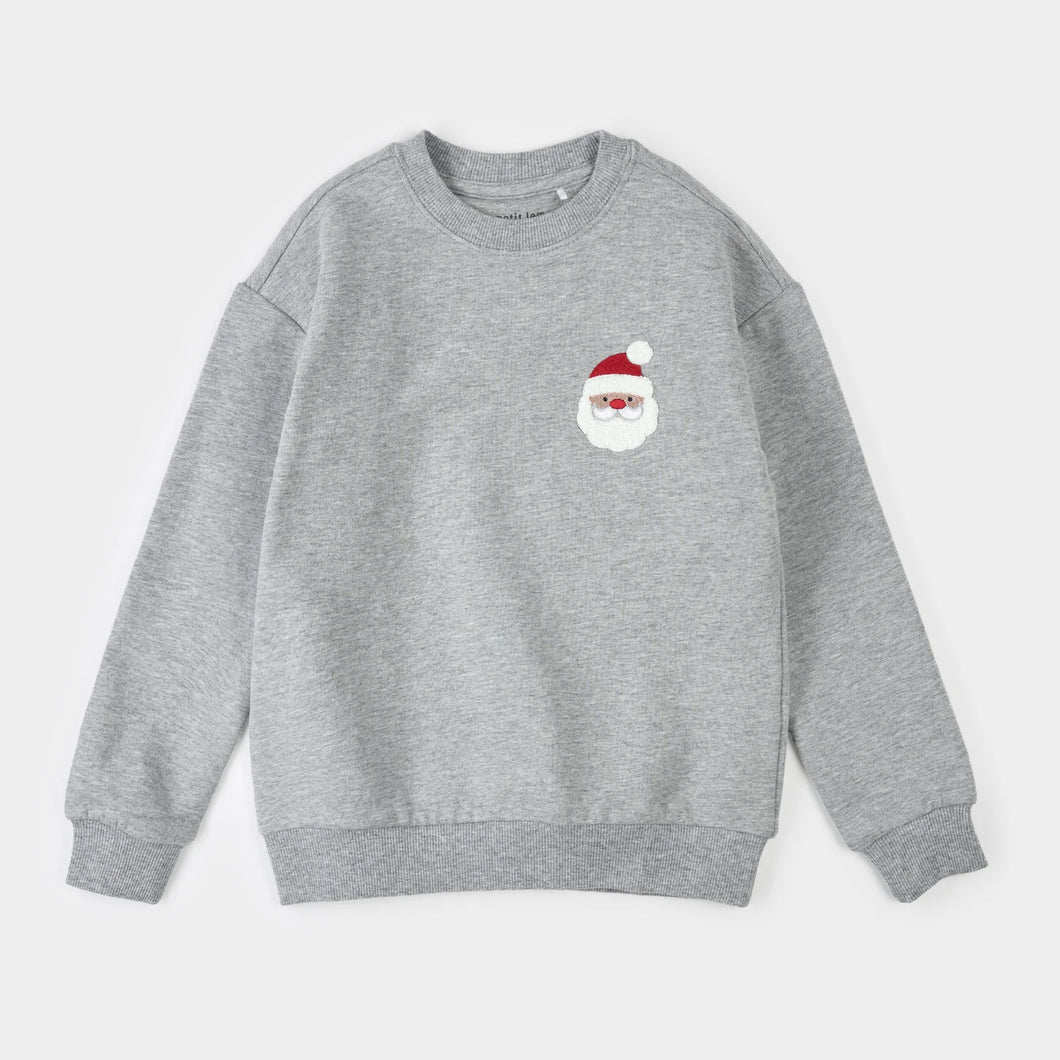 Petit Lem Baby Santa Claus Embroidery on Heather Grey Fleece Sweatshirt