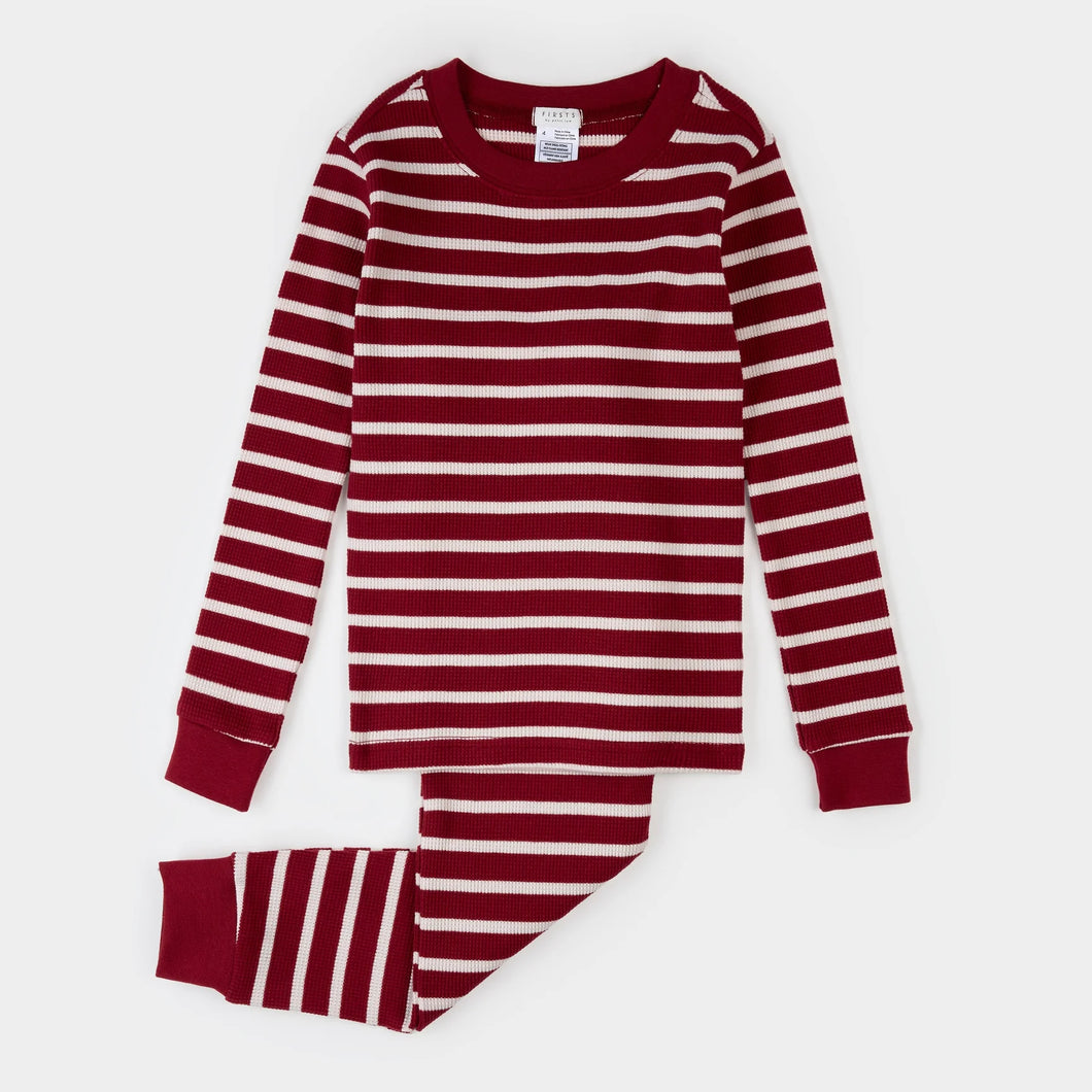 Petit Lem Scarlet Red Striped Thermal PJ Set