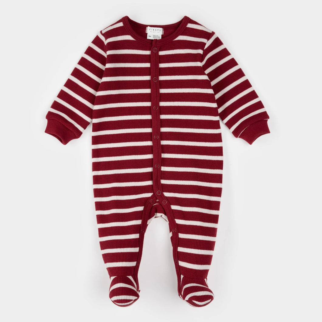 Petit Lem Baby Scarlet Red Striped Thermal Sleeper