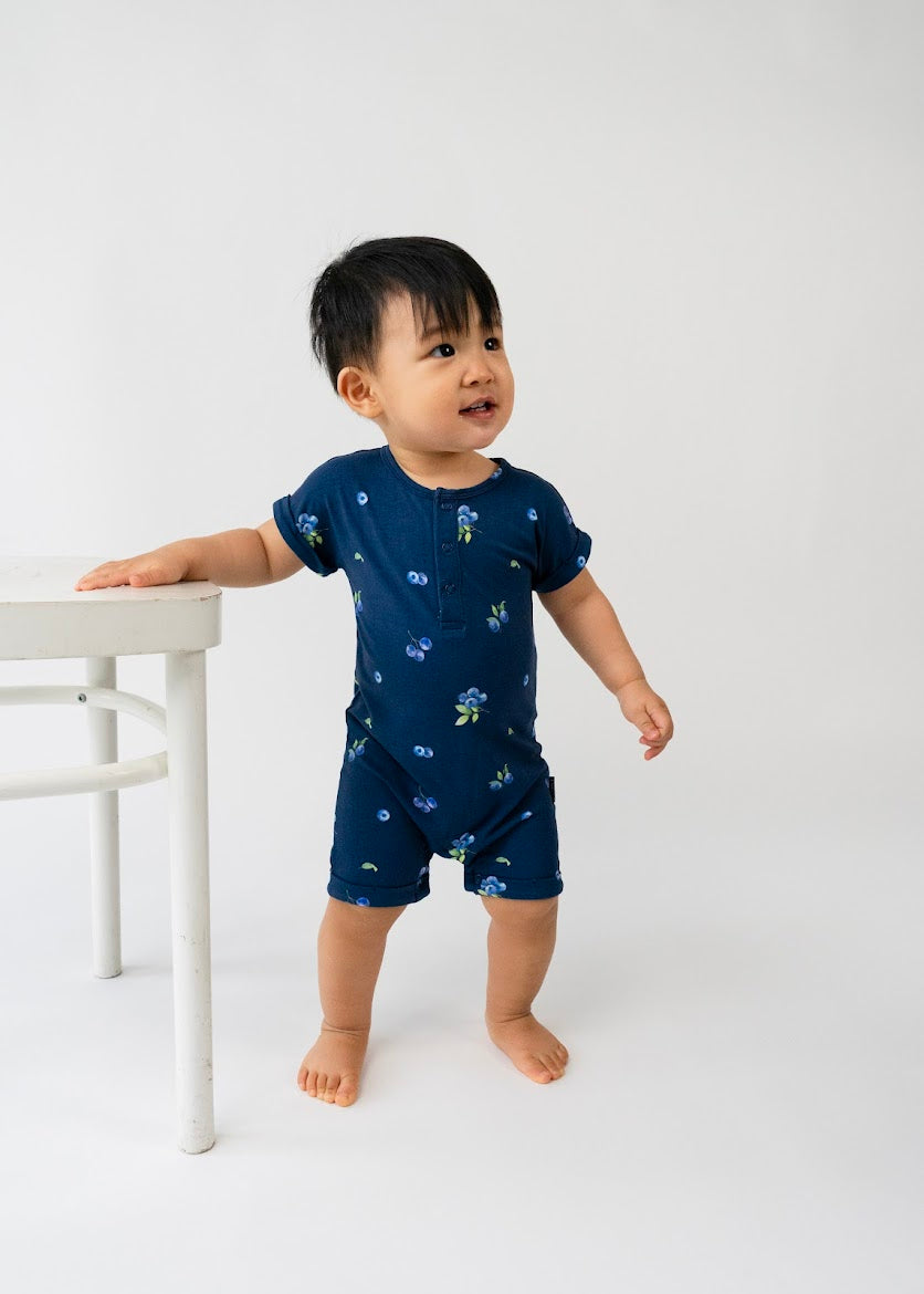 Belan J. Baby Short Sleeve Shortall Romper - Blueberries