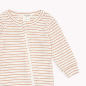 Petit Lem Firsts Baby Girls Modal Rib Sleeper - Rose Dust Striped