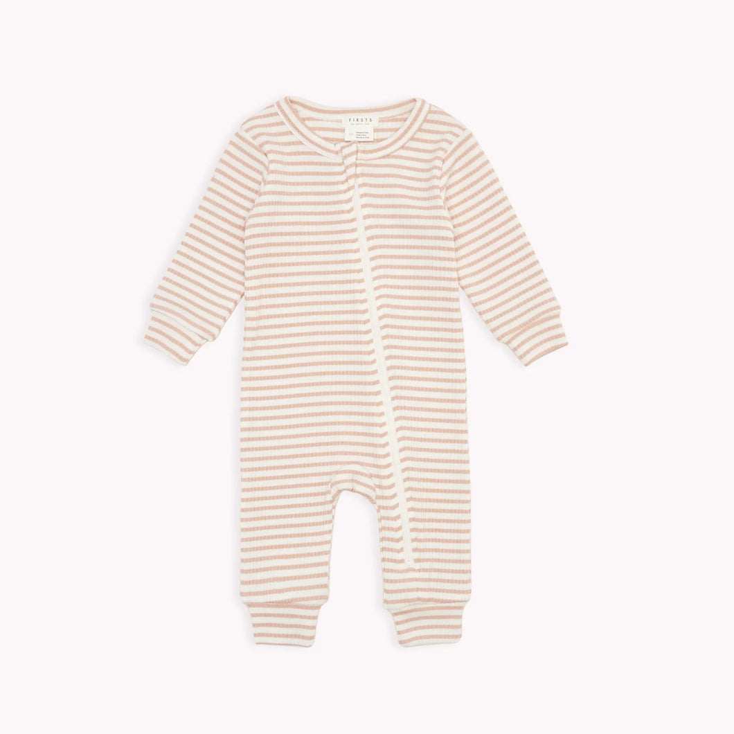 Petit Lem Firsts Baby Girls Modal Rib Sleeper - Rose Dust Striped