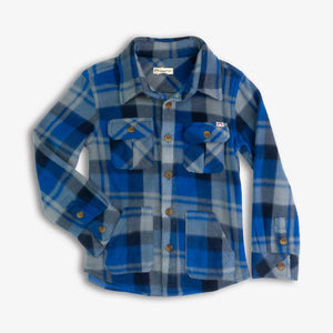 Appaman Boys Snow Fleece Shirt - Blue/Taupe Plaid