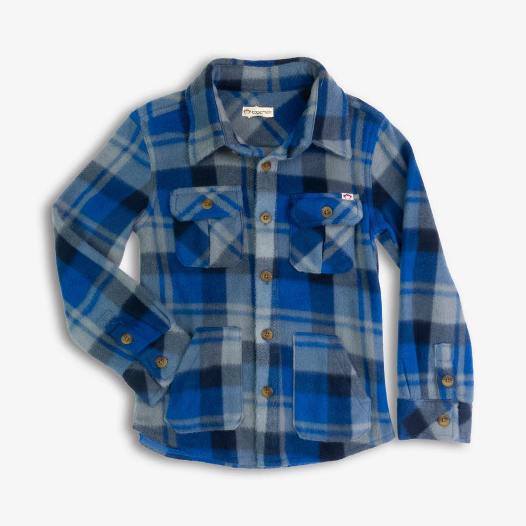 Appaman Boys Snow Fleece Shirt - Blue/Taupe Plaid