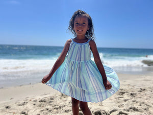 Vignette Girls Stella Dress - Blue/Aqua Multi-Stripe