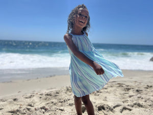Vignette Girls Stella Dress - Blue/Aqua Multi-Stripe