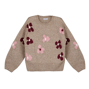 Mayoral Girls Flower Sweater - Chestnut