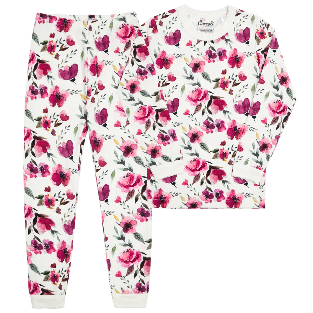 Coccoli Girls Cotton-Modal Long Sleeve Pajama - Cream Flowers
