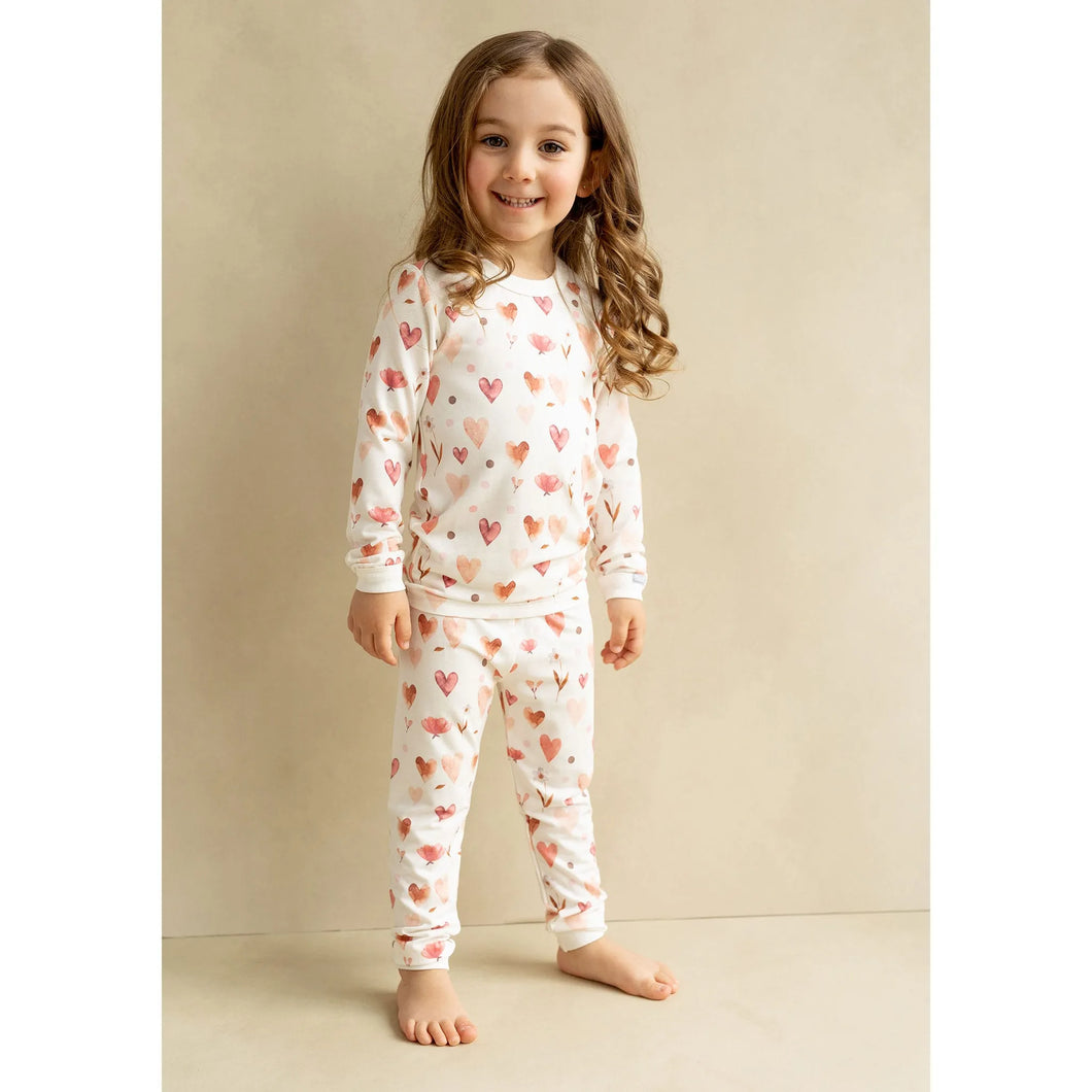 Coccoli Girls Long Sleeve Modal Pajama Set Hearts on Cream Chicken Little Shop