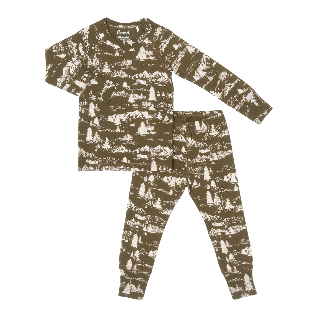 Coccoli Long Sleeve Cotton Modal Pajama Set Mountains on Dark Green