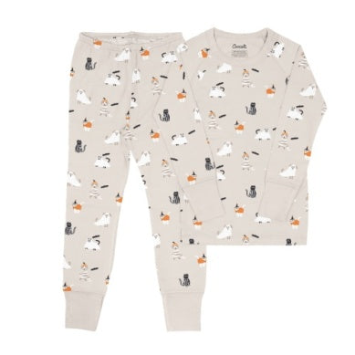 Coccoli Long Sleeve Cotton-Modal Pajama Set - Halloween on Oat Milk