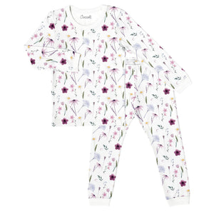 Coccoli Girls Long Sleeve Modal Pajama Set - Floral on Cream