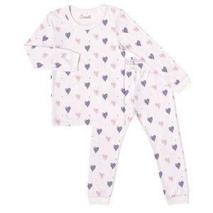 Coccoli Girls Long Sleeve Modal Pajama Set - Hearts on Light Pink