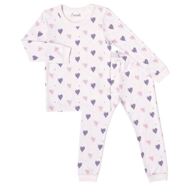 Coccoli Girls Long Sleeve Modal Pajama Set - Hearts on Light Pink