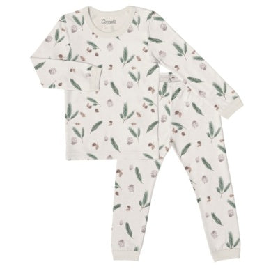 Coccoli Long Sleeve Modal Pajama Set - Pine Cones on Oat Milk
