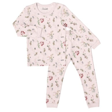 Coccoli Girls Long Sleeve Modal Pajama Set - Winter Berries on Pink