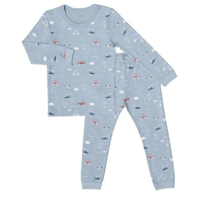 Coccoli Boys Long Sleeve Modal Pajama Set - Vehicles on Blue