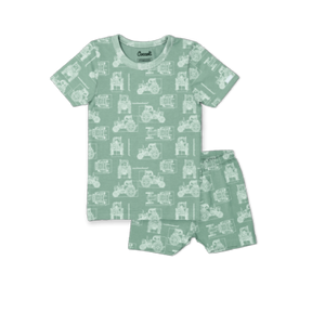 Coccoli Short Sleeve Cotton-Modal Pajama Set - Tractors on Lilypad