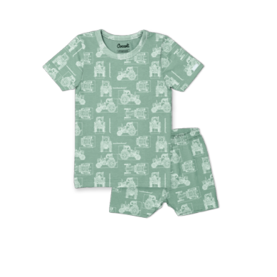Coccoli Short Sleeve Cotton-Modal Pajama Set - Tractors on Lilypad