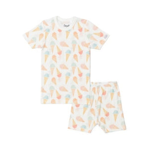Coccoli Girls Short Sleeve Cotton-Modal Pajama Set - Gelato Cones on Cream