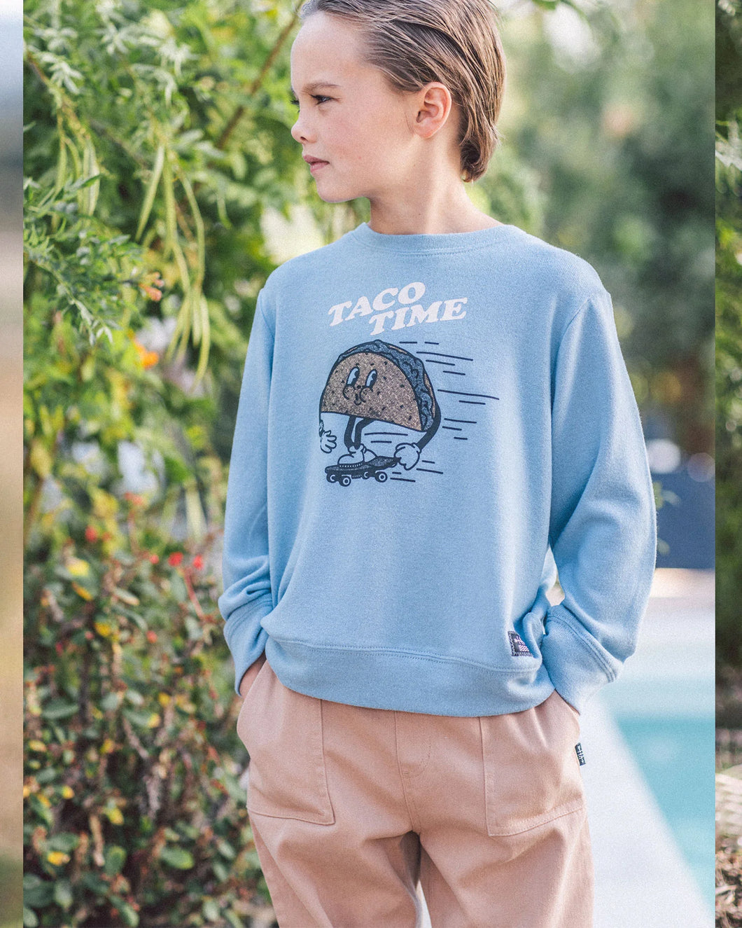 Feather 4 Arrow Boys Taco Time Hacci Pullover - Washed Indigo