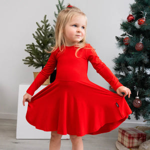 Belan.J Girls Long Sleeve Twirl Dress - Santa Red