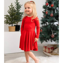 Load image into Gallery viewer, Belan.J Girls Long Sleeve Twirl Dress - Santa Red
