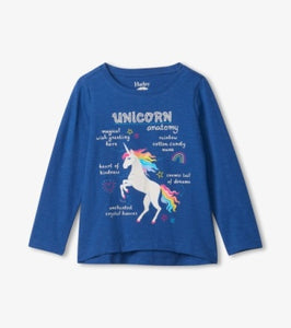 Hatley Girls Unicorn Anatomy Long Sleeve Tee - Blue Quartz