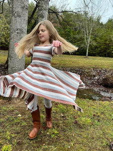 Vignette Girls Alyssa Dress - Rust, Cream & Grey Stripe
