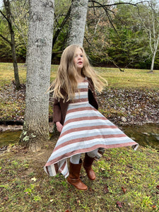 Vignette Girls Alyssa Dress - Rust, Cream & Grey Stripe