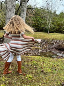 Vignette Girls Alyssa Dress - Rust, Cream & Grey Stripe