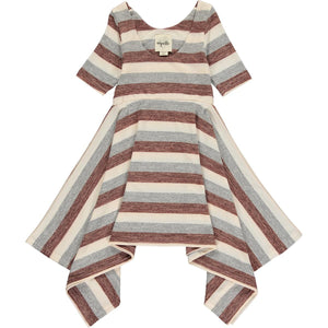 Vignette Girls Alyssa Dress - Rust, Cream & Grey Stripe