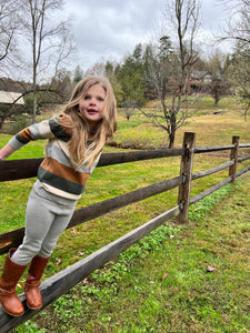Vignette Girls Phia Sweater - Green & Rust Stripe