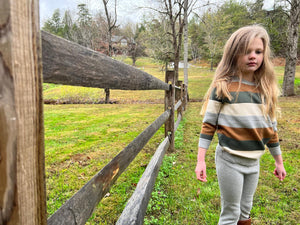 Vignette Girls Phia Sweater - Green & Rust Stripe